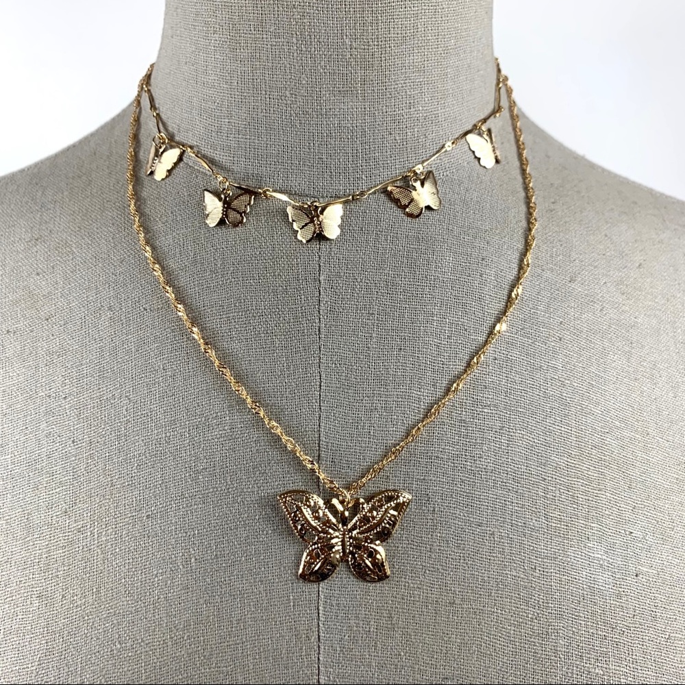 💎NEW  14k gold plated butterfly layered necklace